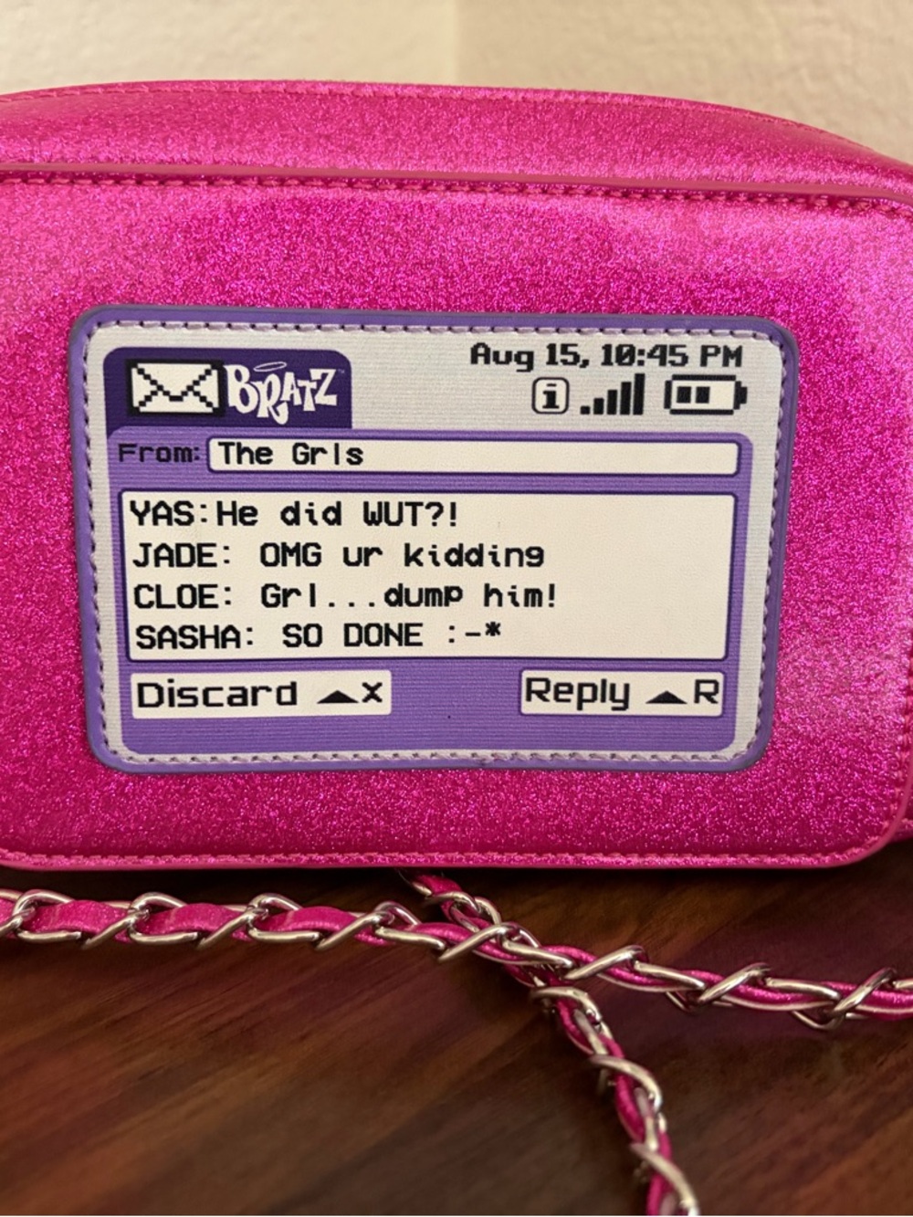 Pink Glitter Phone Crossbody Case with QWERTY Design - Picture 2 of 3